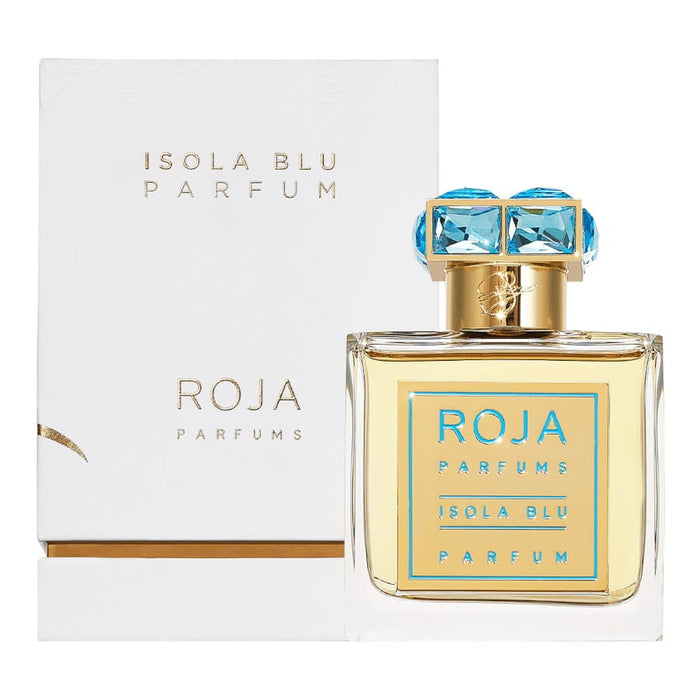 Roja Isola Blu Parfum con su caja, una presentación refinada.