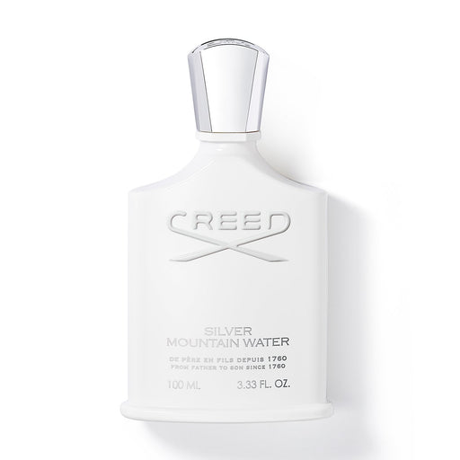 Frasco de Creed Silver Mountain Water Eau de Parfum 100 ml, diseño inspirado en las montañas.